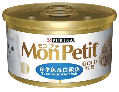 貓倍麗金罐鮮嫩鮪魚銀魚(吞拿魚及白飯魚)
MON PETIT GOLD Tuna Bait