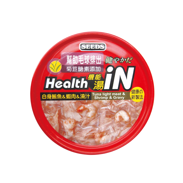 Health iN機能湯澆汁貓餐罐(白身鮪魚+蝦肉+澆汁)
Health iN(Tuna Light Meat+Shrimp+Gravy)