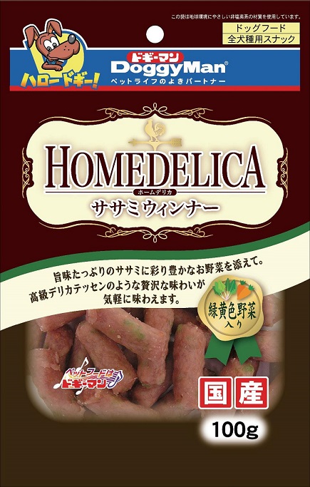 犬用家庭料理雞肉野菜香腸 100g
Homedelica Sasami Wiener with Green and Yellow Vegetable