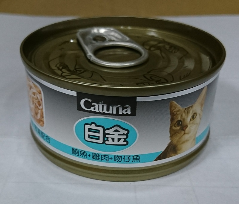 白金貓罐80克-鮪魚+雞肉+吻仔魚
canned cat food