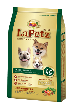 樂倍寵物食品中型犬毛髮亮麗配方
Lapetz Pet Food Medium Breed Shiny Coat & Healthy Skin Formula