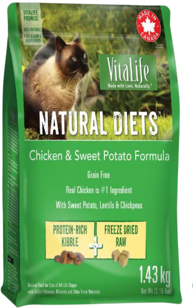 加拿大國寶 天然 無穀貓糧+凍乾 -雞肉&甜薯配方
VitaLife Natural Diets Chicken & Sweet Potato Formula Cat Food