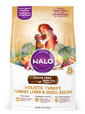 HALO® 嘿囉TM 熟齡犬燉食(無穀) 新鮮火雞肉燉鴨肉+鷹嘴豆
Halo® Senior Dog Holistic Grain Free Turkey, Turkey Liver & Duck Recipe