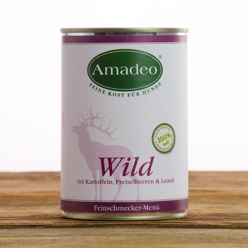 阿瑪德鹿肉主食罐, 400g
Amadeo Complete Food for Dogs, Deer with potatoes, cranberries and linseed oil, 400g