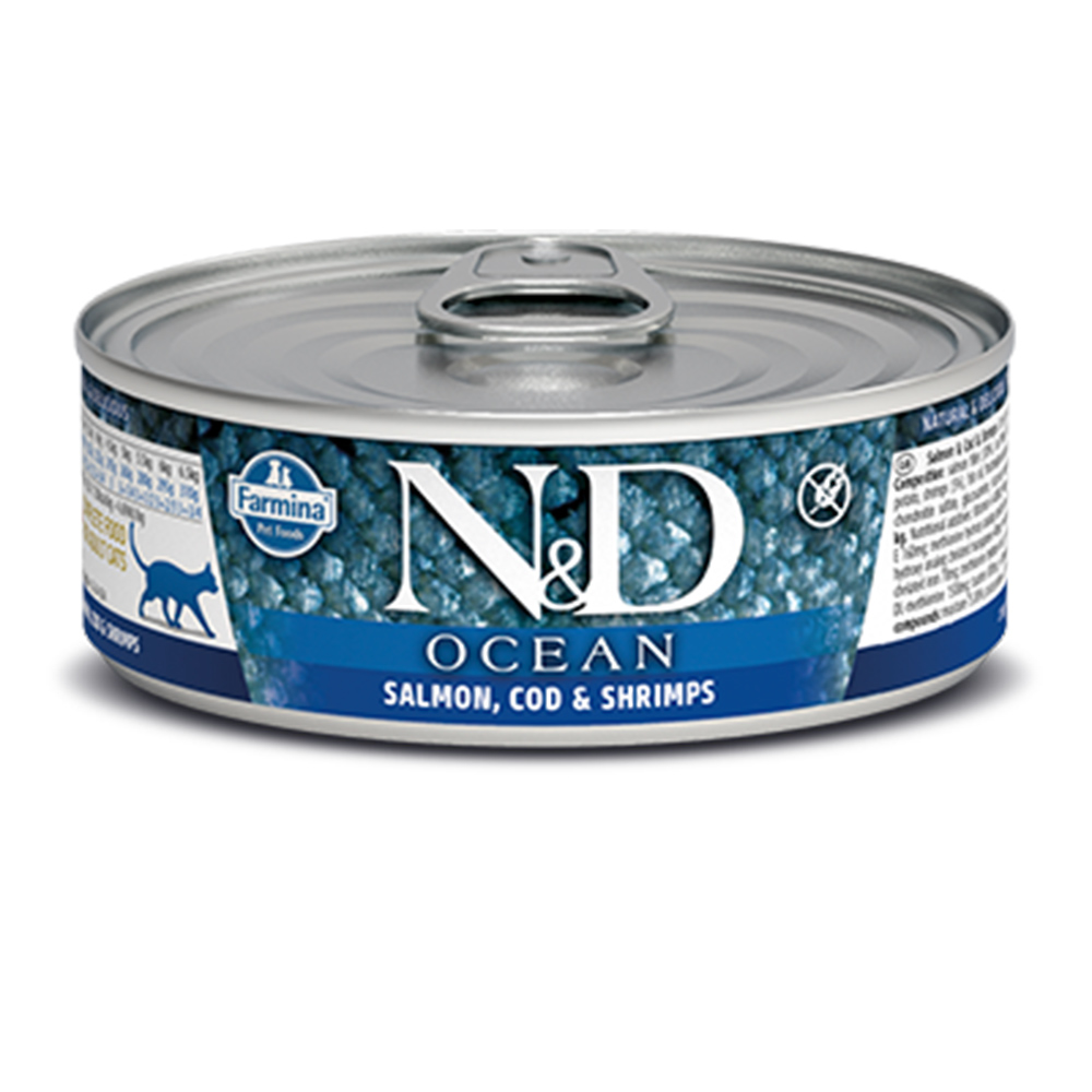 ND挑嘴成貓天然海洋無穀主食罐-鮭魚鱈魚蝦肉
N&D CAT OCEAN SALMON & CODFISH & SHRIMPS