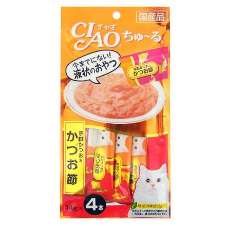 日本CIAO 啾嚕肉泥---鰹魚+鰹魚乾14g x 4袋 (4SC-75)