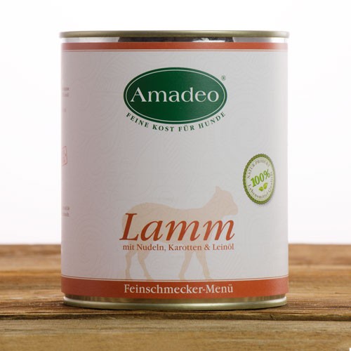 阿瑪德羊肉主食罐, 800g
Amadeo Complete Food for Dogs, Lamb with noodles, carrots and linseed oil, 800g