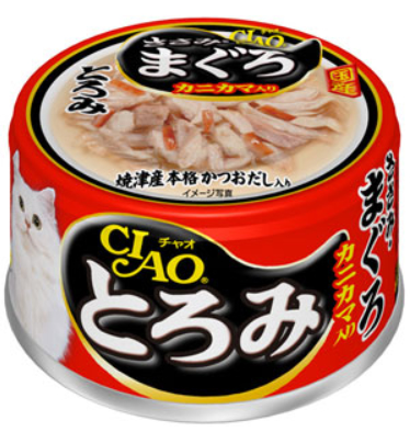 貓專用鷄肉、鮪魚、蟹肉絲口味缶。
INABA CHAO TOROMI Sasami, Tuna, Kanikama