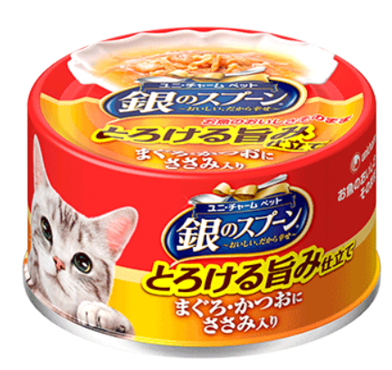 銀湯匙美味貓用鮪魚、鰹魚海鮮缶
UNI-CHARM Silver spoon canned Umami taste Tuna,bonito,sasami