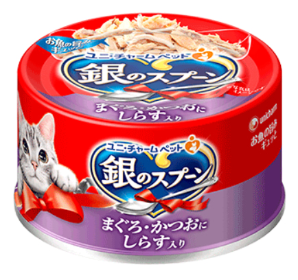銀湯匙貓用鮪魚、鰹魚、小魚海鮮缶
UNI-CHARM Silver spoon Tuna, Bonito, Shirasu