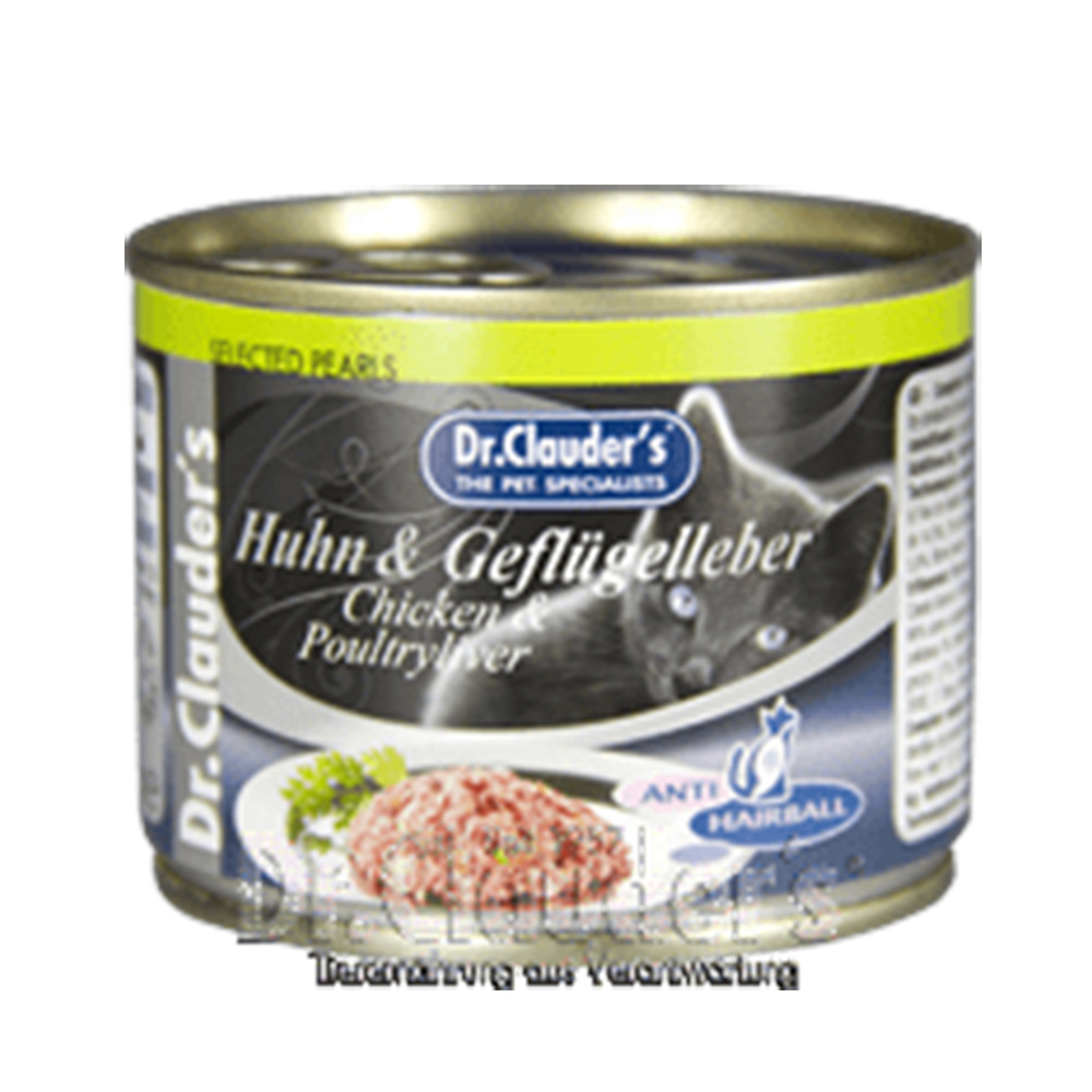 克勞德貓雞肉和禽肉主食罐-化毛球
Huhn & Geflügelleber (Chicken & Poultryliver)